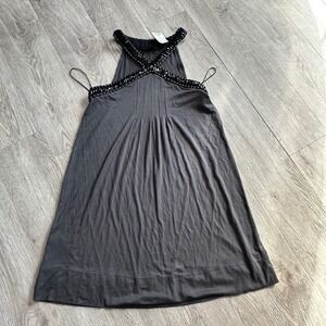 EXPRESS Women's Grey Sleeveless Beaded Halter Neck Dress Size Medium